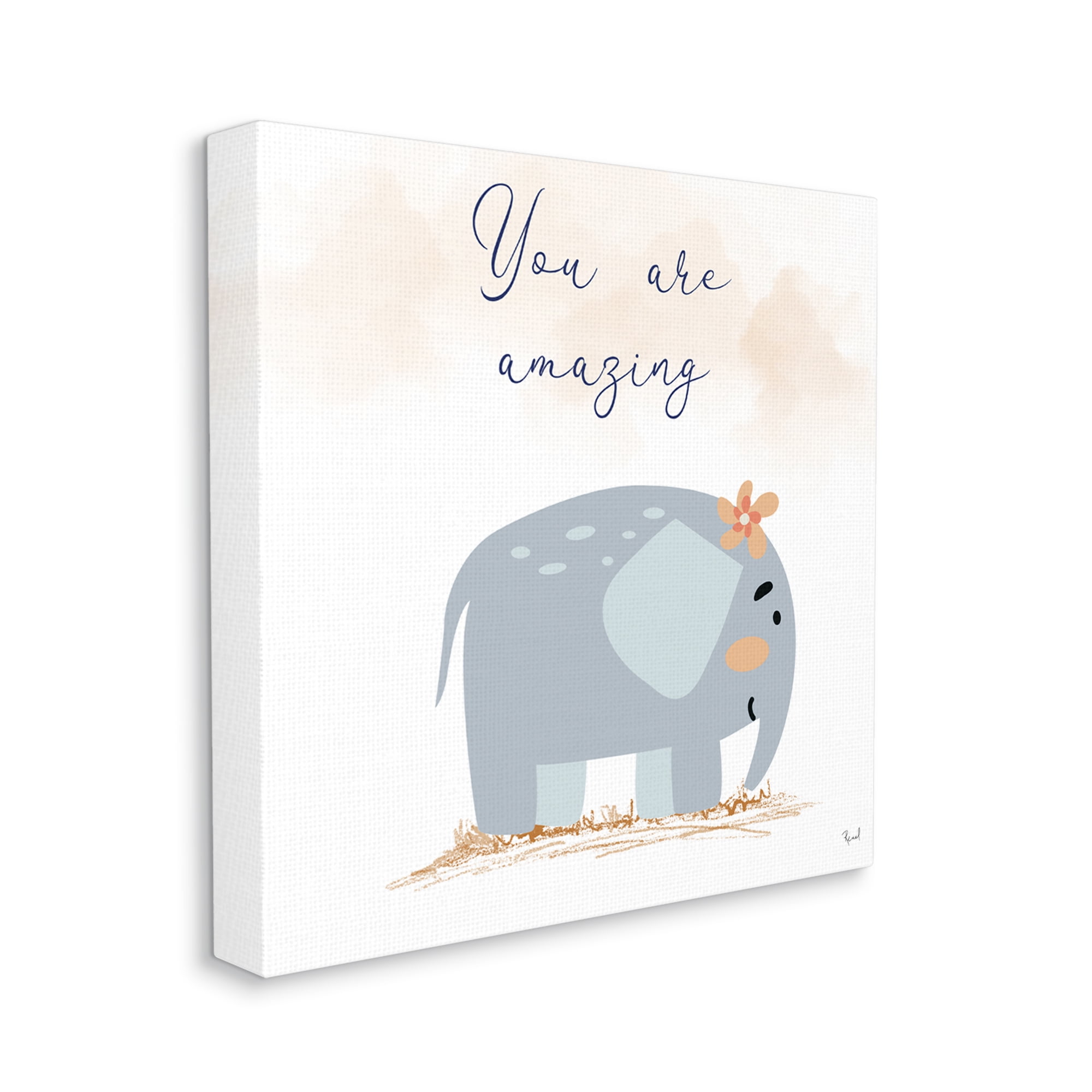 Stupell Industries You Are Amazing Elephant Animals & Insects Painting Gallery Wrapped Canvas Art Print Wall Art, 17 x 17