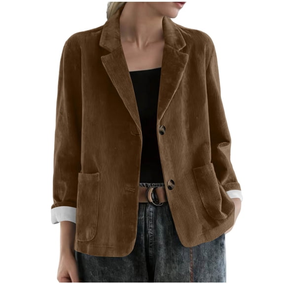 Cmfcve Womens Corduroy Blazer Fall Winter Dressy Casual Suit Jackets Long Sleeve Button Down Loose Fit Blazer Coat