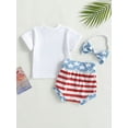 thumbnail image 4 of Bagilaanoe 3-18M Baby Girl 4th of July Outfits Infant Independence Day Short Sleeve Letter Print Tee Tops Stars Shorts Headband Summer Clothes Set, 4 of 9