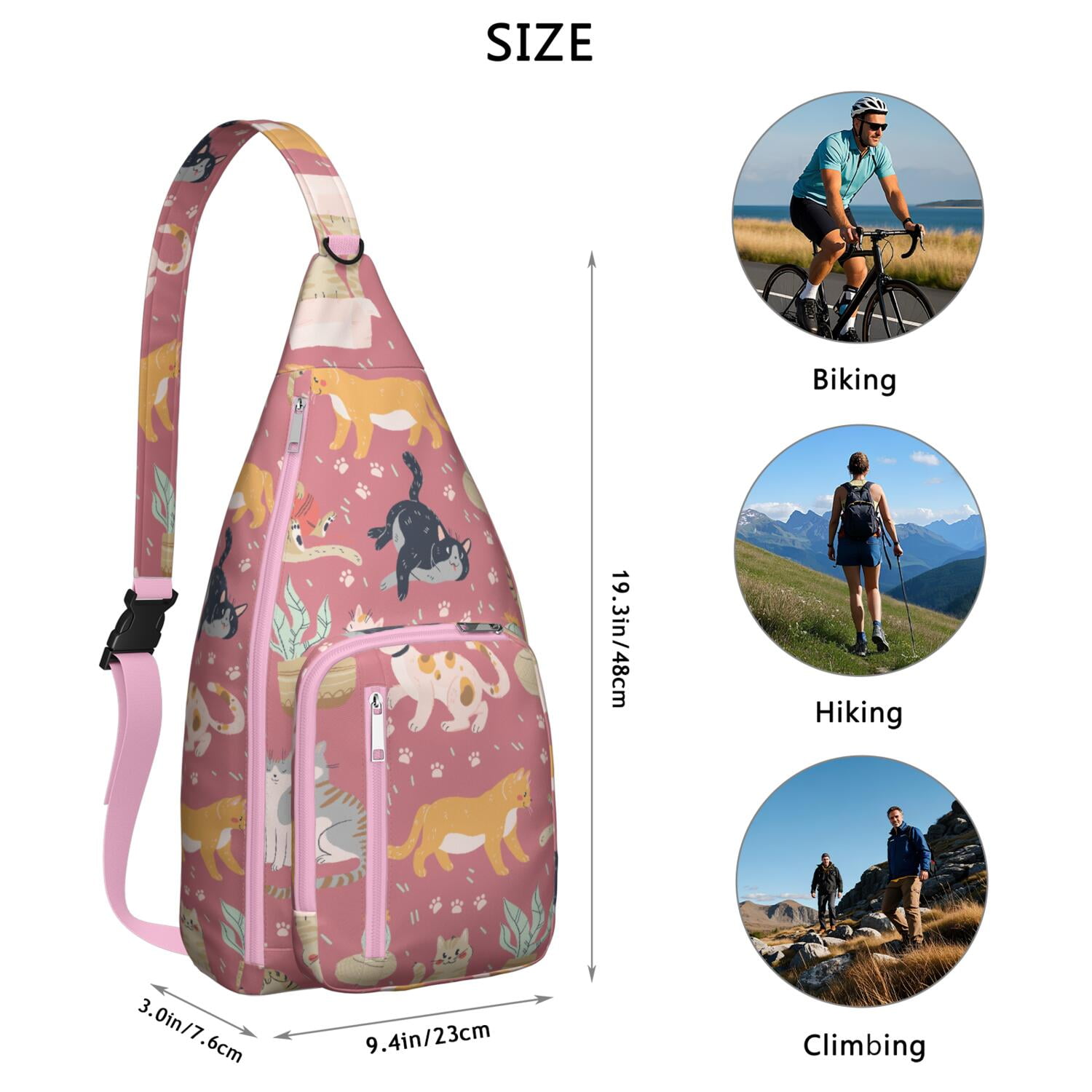 Pet Lover's Shoulder Bag - Hand-drawn Cat Graphic Sling Backpack (Lightweight Chest Bag, Easy Access Pockets)