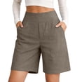 thumbnail image 4 of GZWYHT Bermuda Shorts For Women，Bermuda Shorts With Pockets Womens Athletic Shorts Linen Capri Pants For Women Womens Dress Shorts Knee Length Shorts Brown M, 4 of 7