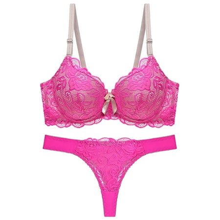 Lingerie Womens Thin Cup Lace Colorblock Bra Set Shaped Push Up Underwear Set