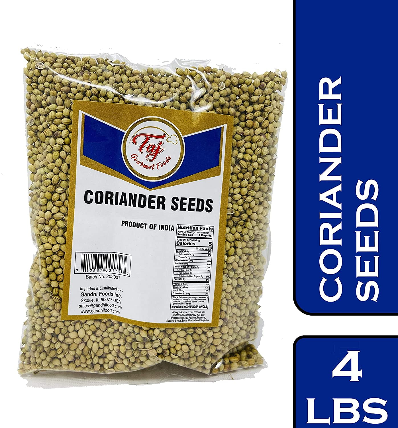 TAJ Premium Indian Coriander Seeds, (Dhania), 4 pounds