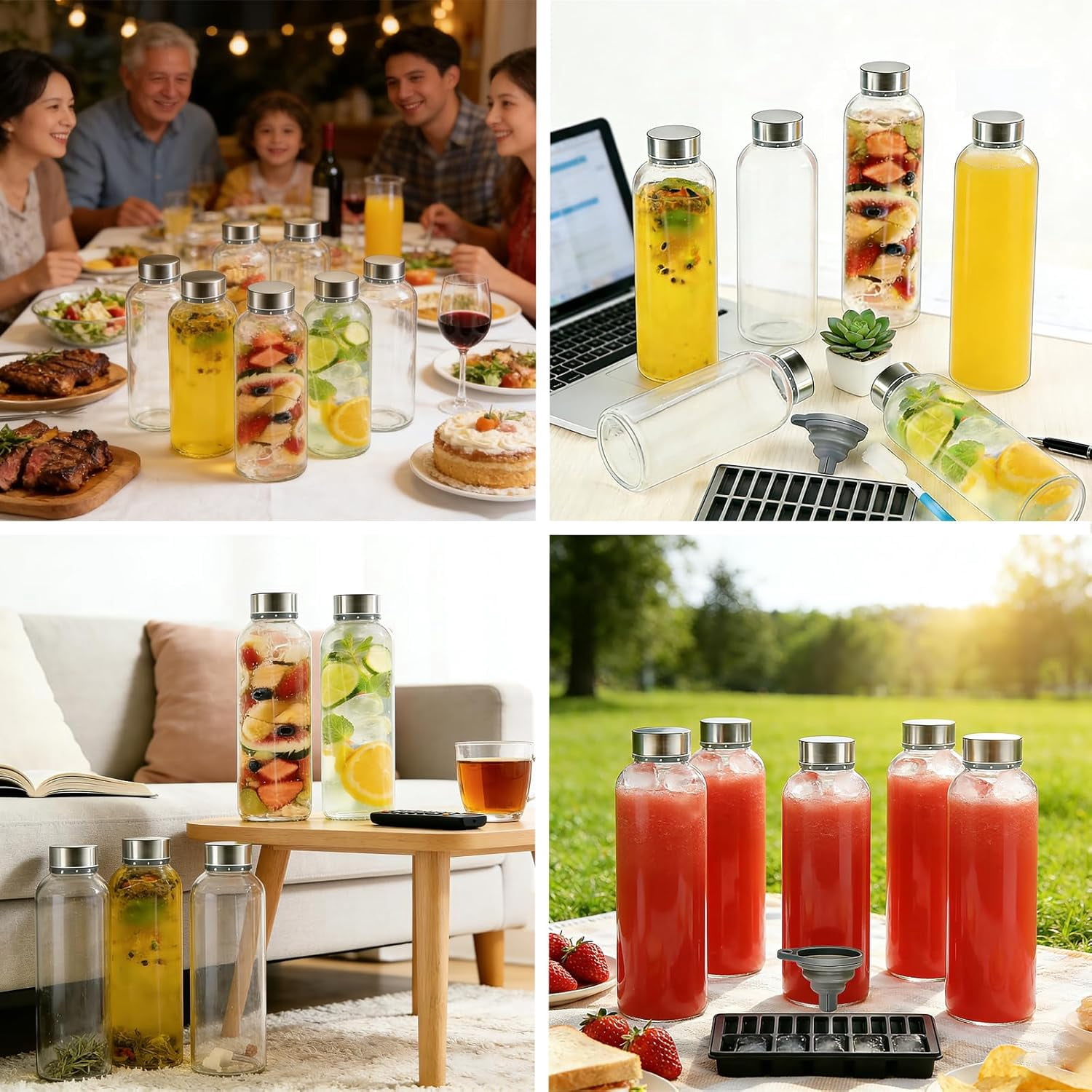 stusgo 18Oz Glass Bottles with Lids Set of 10,Bottle Containers for Liquid, BPA Free,Clear Glass Water Bottles with Stainless Steel Leak Proof Lids for Home, Office,Gym & Outdoors
