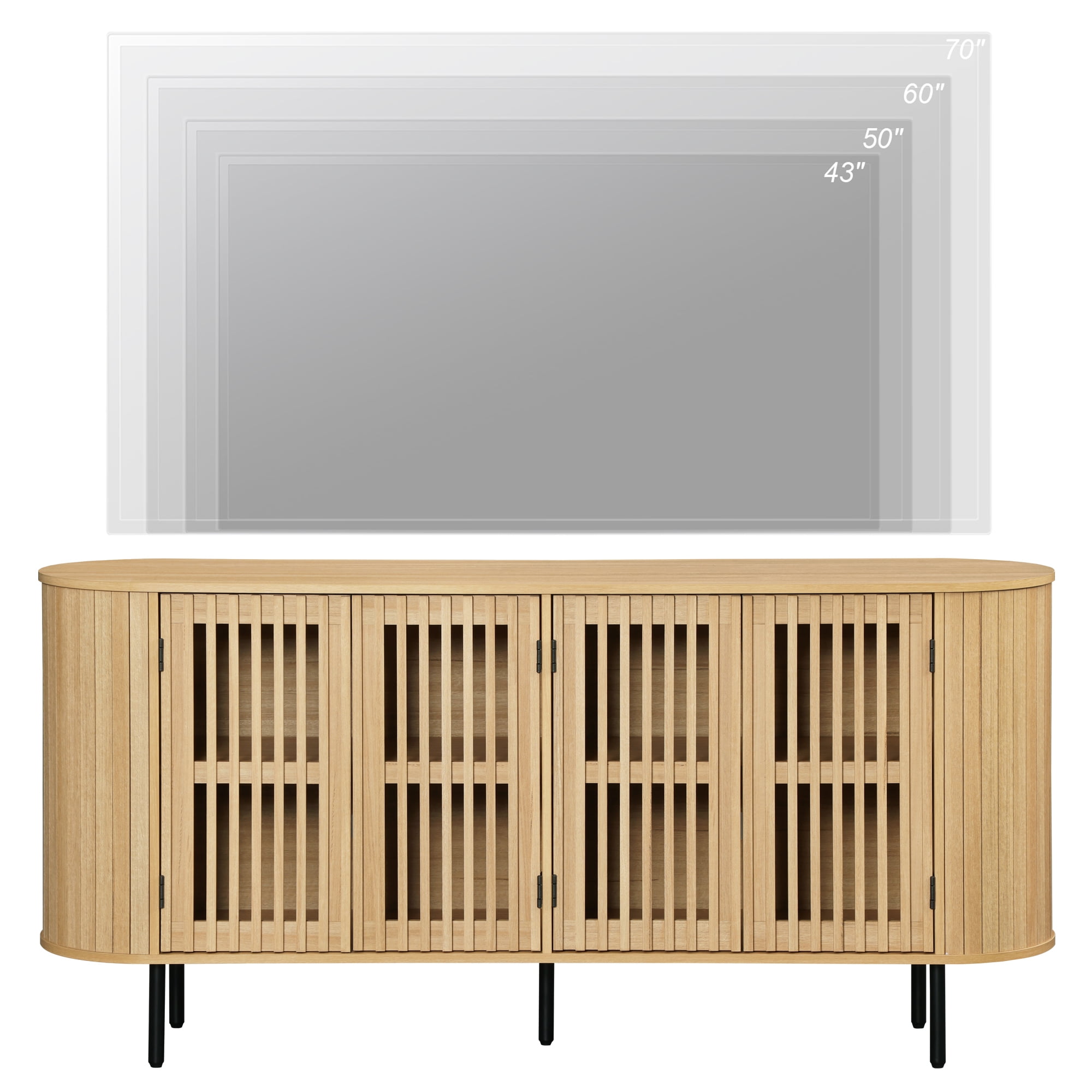 WAMPAT Fluted TV Stand for 75 Inch TV, Modern Entertainment Center with Storage, Wooden Media Console with Pop-up Doors for Livingroom, Bedroom, Oak
