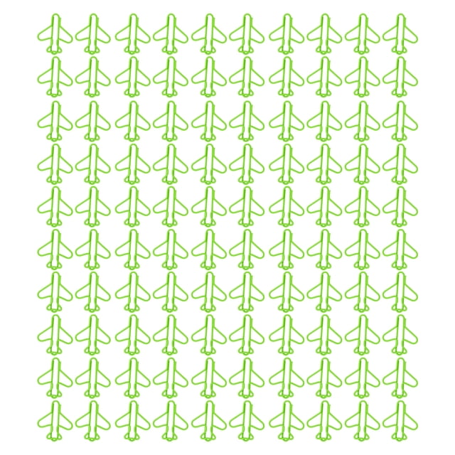 100Pcs Cute Paper Clips Plane Shape Design Covered Wire Bright Color Fancy Paperclips for Scrapbook Card Papercraft Green