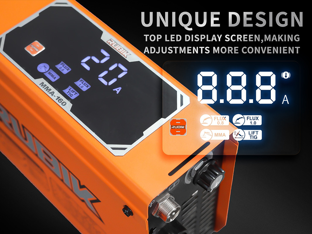 Rubik Mini Stick Welder 160A, Welding Machine 3 in 1 ARC/Mig/Lift Tig, Protable Welder Machine 110/220V with IGBT Inverter, LCD Digital Dispaly, Arc force and Anti-Stick