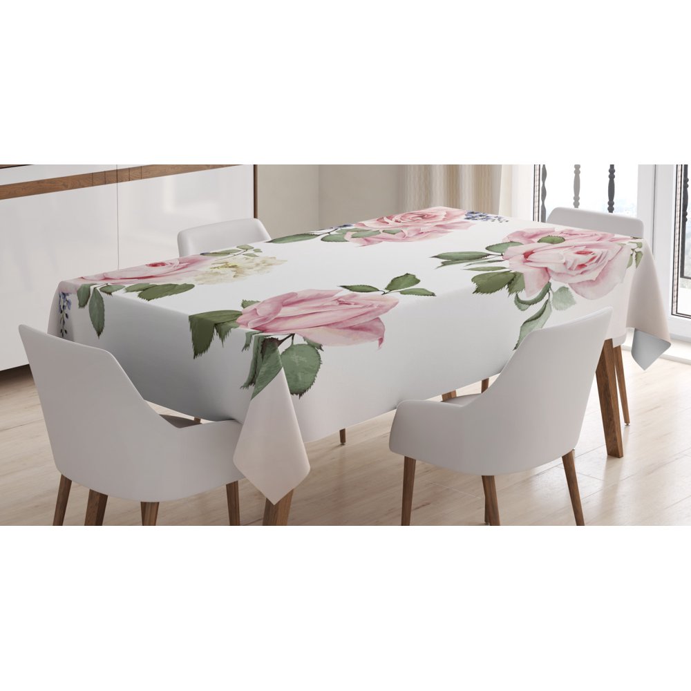 Rose Tablecloth, Springtime Set of Bouquets of Roses Bridal Flora
