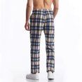 thumbnail image 5 of Juslio Mens Pants Mens Clothing Casual Fashion Elastic Waist Plaid Fabric Trousers Elastic Straight Blue, 5 of 6