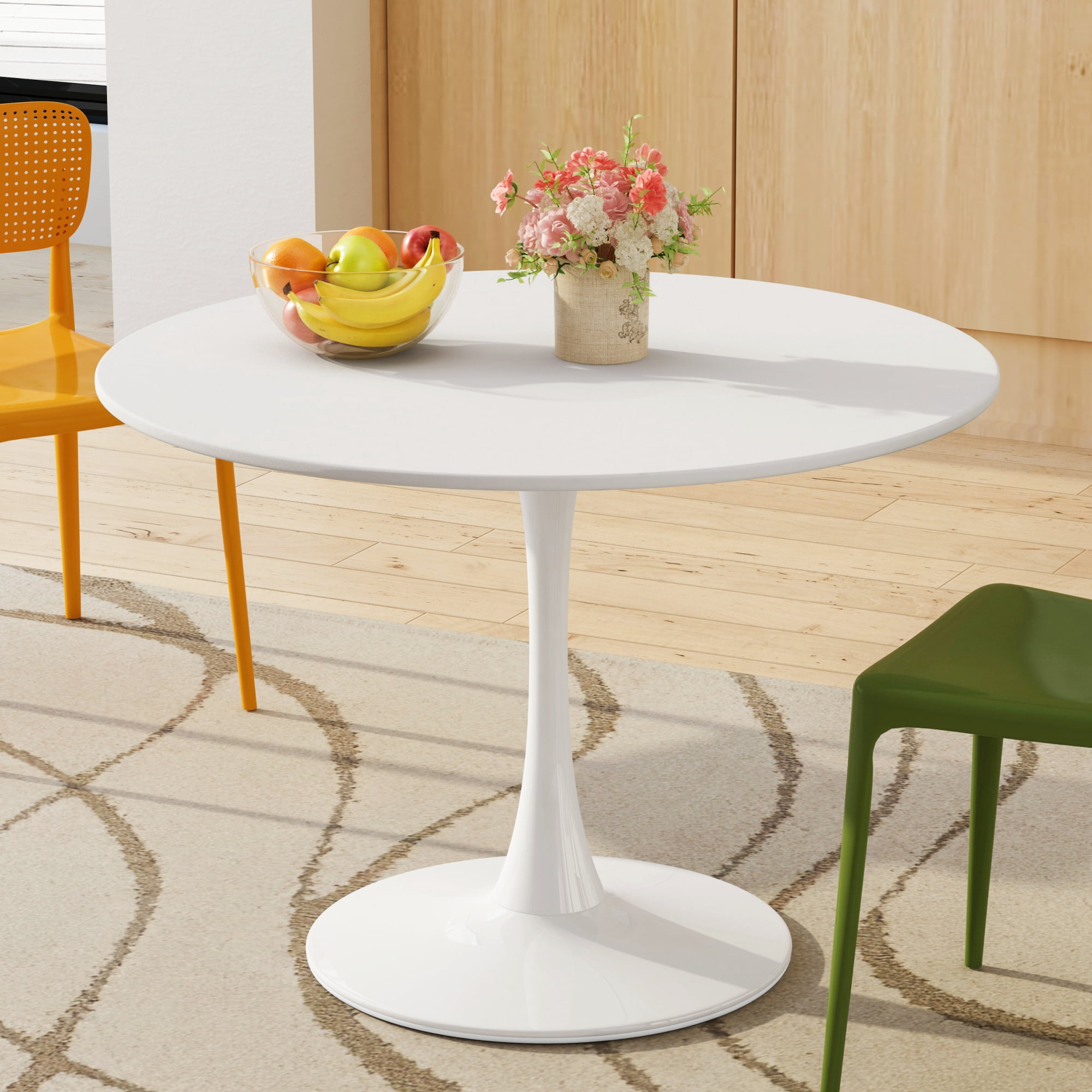 LTTROMAT Round Dining Table, 42 inch Tulip Table Pedestal Dining Table, Round Pedestal Table for Mid-Century End Table Coffee Office Living Room Table, White