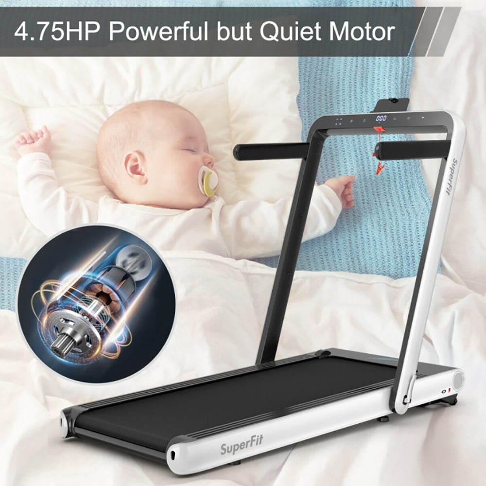 Topcobe 4.75HP 2 In 1 Folding Treadmill with Remote APP Control, Indoor Fitness Equipment, Modern Sports Equipment-White