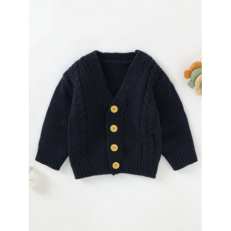 

Canis Baby Boy Girl Fall Winter Clothes Solid Long Sleeve V Neck Sweater Cardigan Unisex Infant Knit Coat Outfits