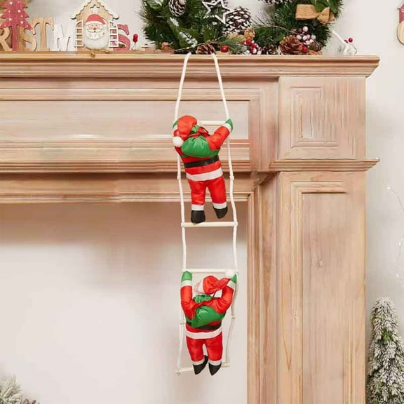 Eoozwa Climbing Santa Ladder Ornament for Fireplace Decor, Festive Holiday Stair Decoration with Adjustable Soft Fabric Santa Claus, Christmas Home Accent for Wall and Mantel