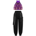 thumbnail image 3 of TiaoBug Kids Hip Hop Jazz Dance Outfits for Girls 2-Piece Sleeveless Sequin Crop Tops with Pants Set Purple 14, 3 of 6