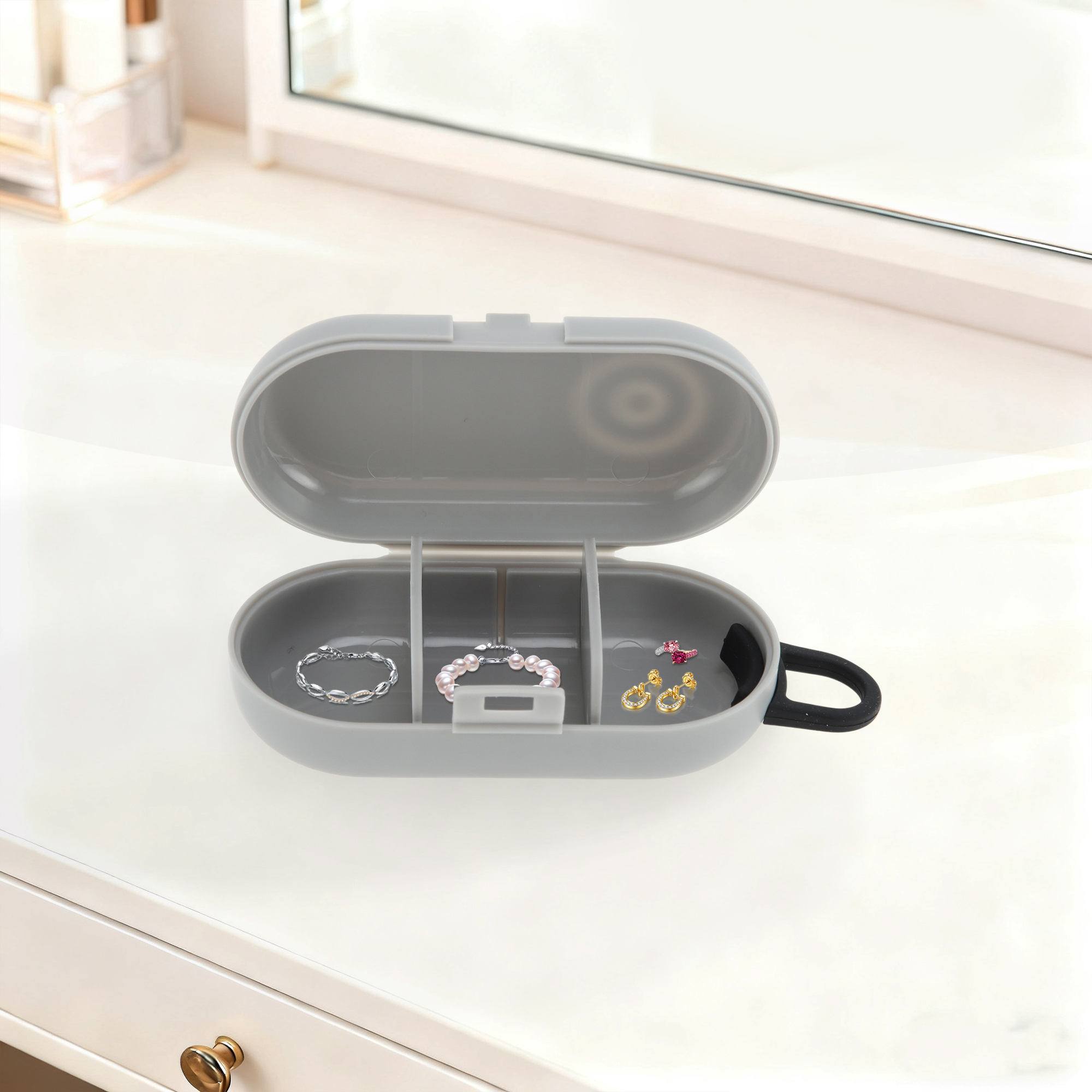 Unique Bargains Mini Style Jewelry Box Jewelry Organizer for Storing Gray, Black