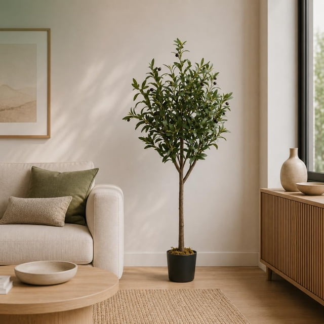 Blackbox Árbol de Olivo Artificial 135 CM Premium con Aceitunas Decorativas, Tronco de Apariencia Natural, Decoración para Sala, Oficina y Hogar