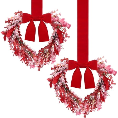 2 Pcs 11" Small Valentines Day Wreath for Cabinet Front Door Valentine Wreath Red Artificial Heart Flower Spring Summer Garlands for Cabinet, for Wedding Window Home Wall Indoor Decor