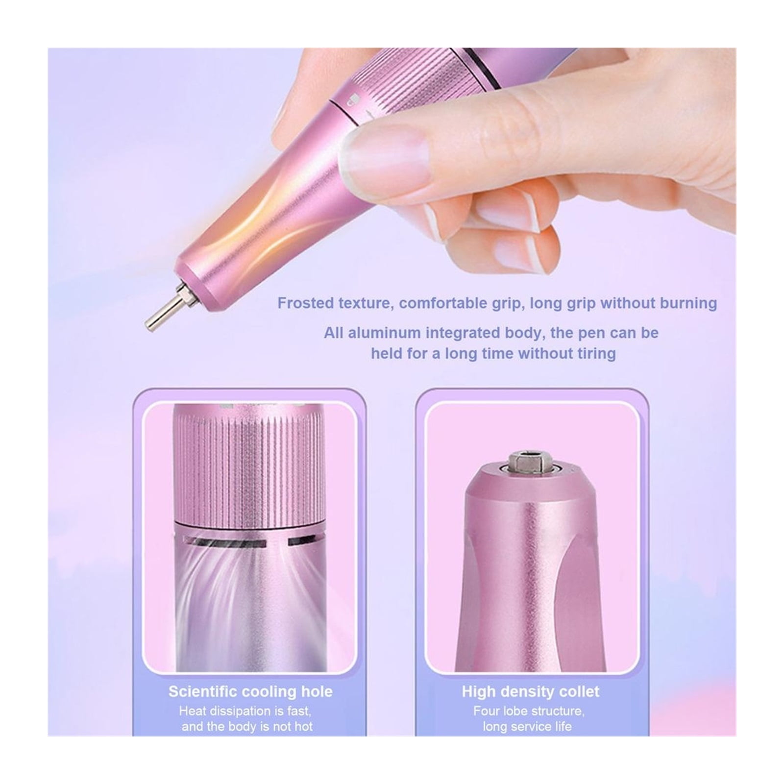 Electric Nail Drill Machine, 40000 Rpm Portable Professional Rechargeable Stable Low Noise Aluminum Alloy Nail Drills ,Low Noise