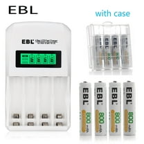 EBL Rechargeable AAA Batteries 800mAh (4 Counts) with Smart LCD Individual AA/AAA Rechargeable Battery Charger
