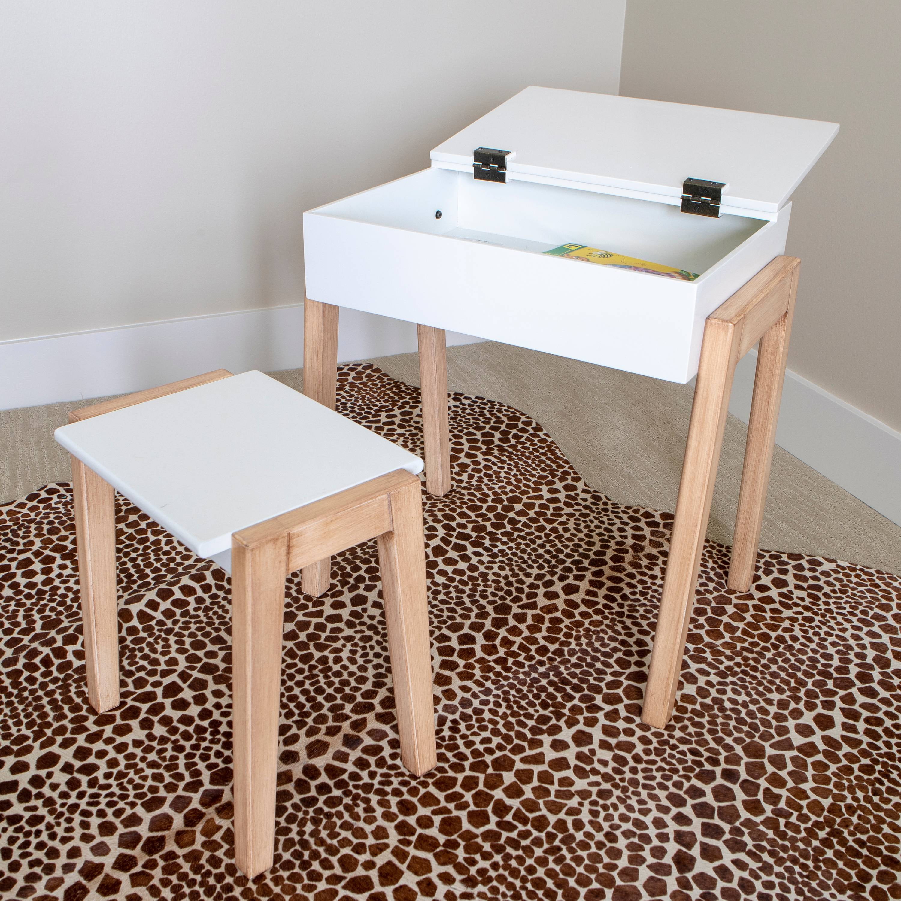 Decor Therapy Daisy Stool and Desk, Bright White and Wood, Set of 2 - Walmart.com