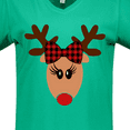 thumbnail image 4 of Inktastic Cute Girl Reindeer with Buffalo Plaid Bow Women's V-Neck T-Shirt, 4 of 5