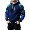 thumbnail image 4 of Men’s Pullover Hoodie Long Sleeve Drawstring Hooded Sweatshirt Raglan Sleeve Camouflage Print Casual Loose Fit Top Dark Blue L, 4 of 5