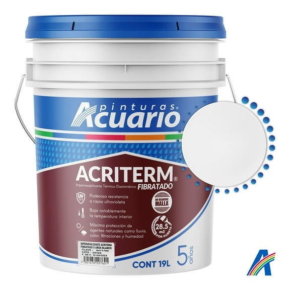 Impermeabilizante Térmico Elastomérico Fibratado Pinturas Acuario Acriterm 5 Años 19 Litros Color Blanco
