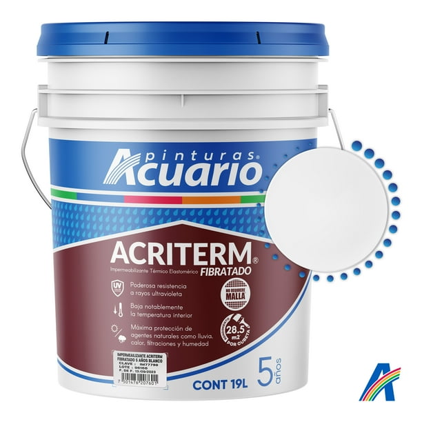 Impermeabilizante Térmico Elastomérico Fibratado Pinturas Acuario Acriterm 5 Años 19 Litros Color Blanco
