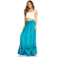 thumbnail image 3 of Sakkas Ivy Second Women's Maxi Boho Elastic Waist Embroidered A Line Long Skirt - Turquoise - One Size, 3 of 5