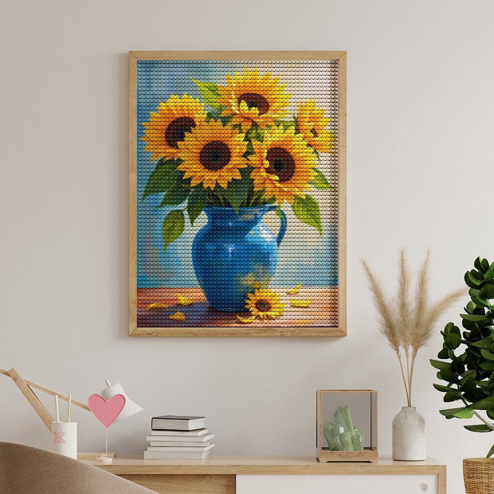 Diamond Art Kits for Adults - Sunflowers In Blue Vase 5d Diamond Painting for Adults, Diamond Art for Adults Beginners, Frameless Diamond Painting Kits for Adults for Home Wall Decor