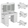 thumbnail image 3 of WIAWG Modern Adult Vanity Table Set with Glass Top&Mirror, LED Lights and 9 Drawers,White, 3 of 8