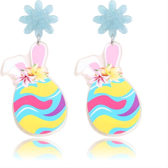 DESIGNICE Easter Rabbit Dangle Earrings - Sparkly Glitter Drop Egg Earring