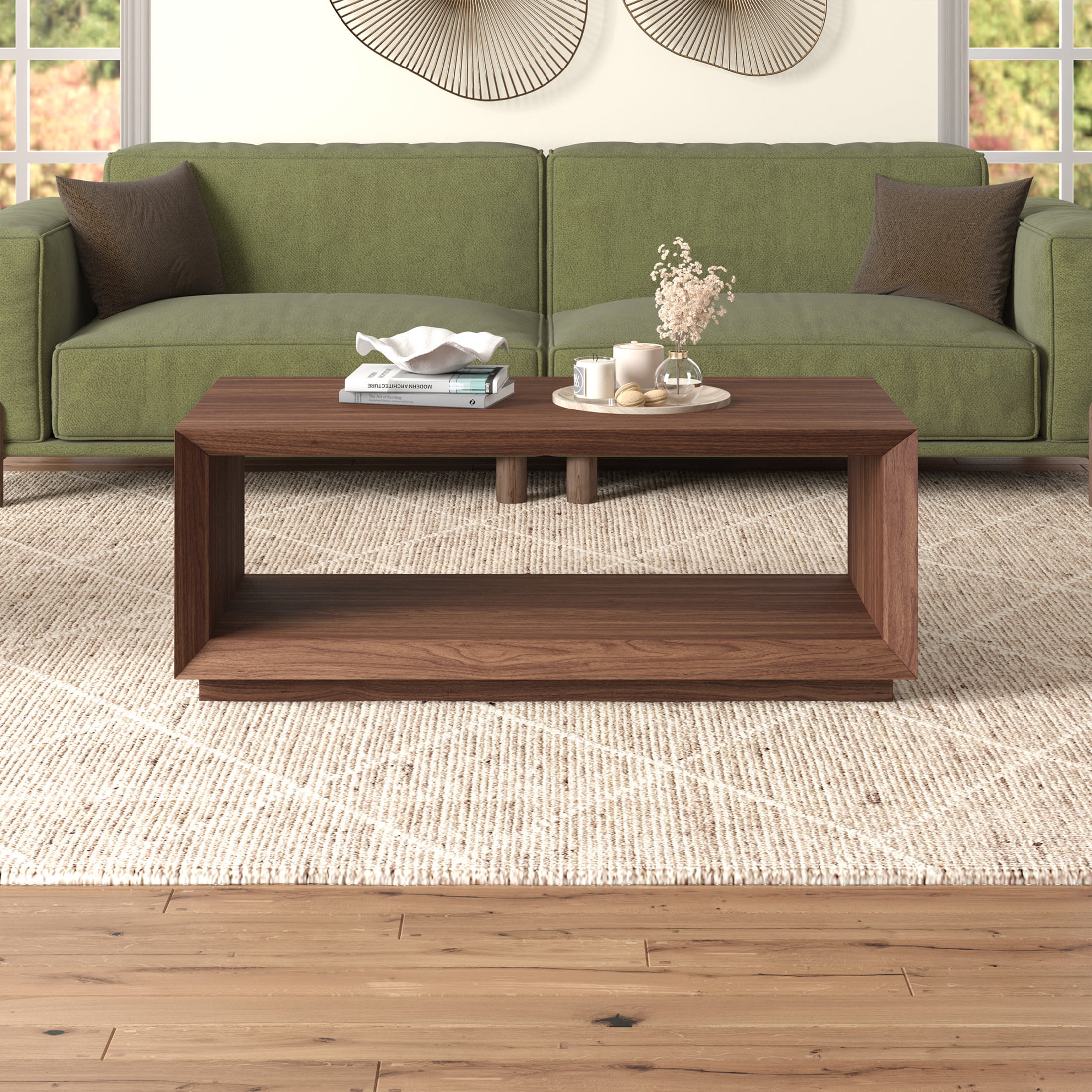 Evelyn&Zoe Modern/Contemporary 48" Wide Satin Walnut Coffee Table