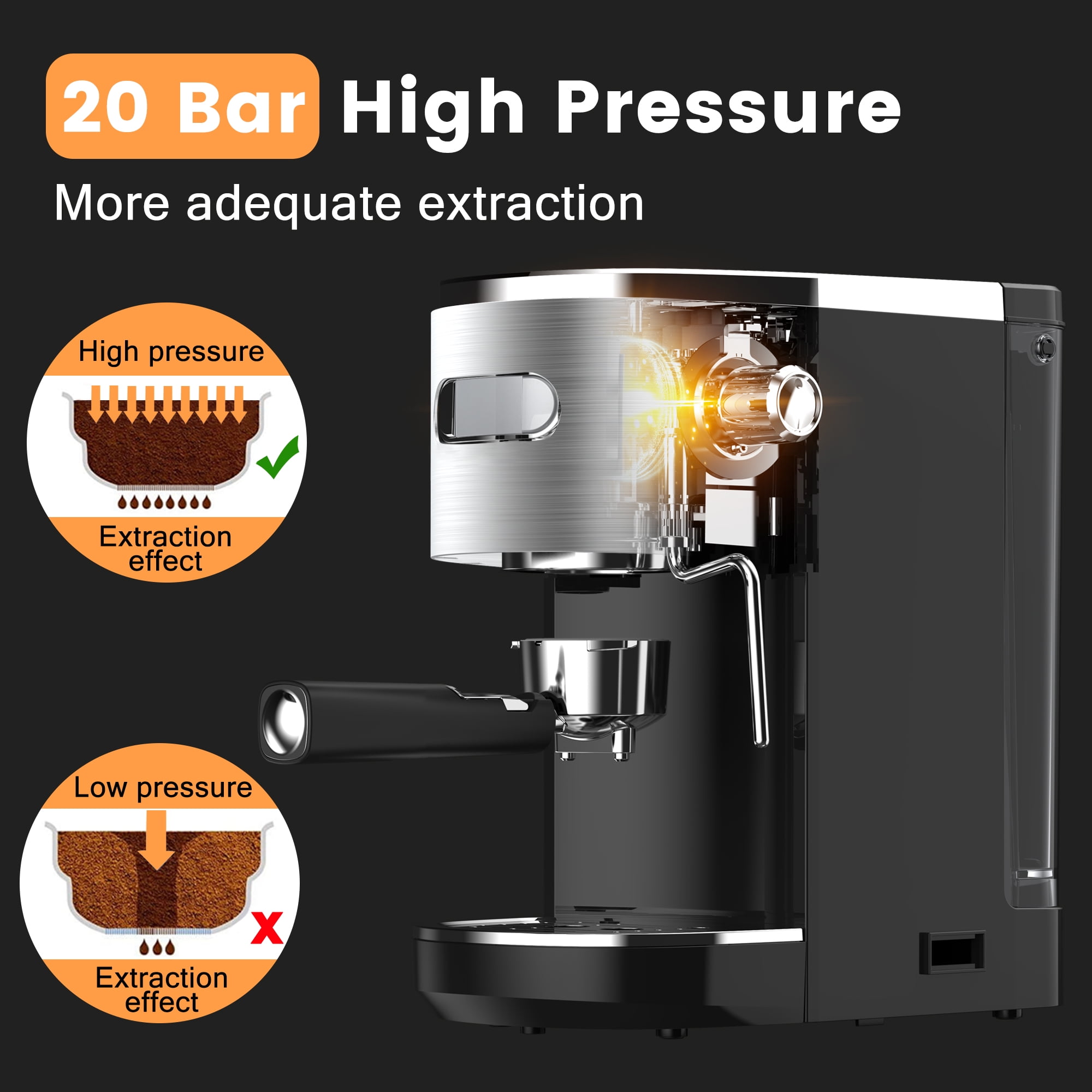 Moifoi 20-Bar Espresso Machines Semi-Automatic Espresso Machines with Milk Frother Steam Wand