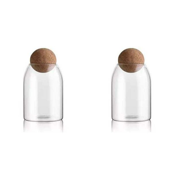 2X de Vidrio Transparente, Recipientes de Vidrio para Almacenamiento de Alimentos con Corcho Redondo Hermético, para Dulces, Nueces, y Granos de Café, 9 X 15 cm