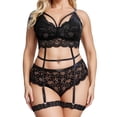 thumbnail image 1 of Gibobby Tangas de mujer sexy encaje Día de San Valentín Conjunto de lencería de talla grande para mujer Conjunto de lencería de liga con ribete festoneado de encaje flora(Negro, G), 1 of 3