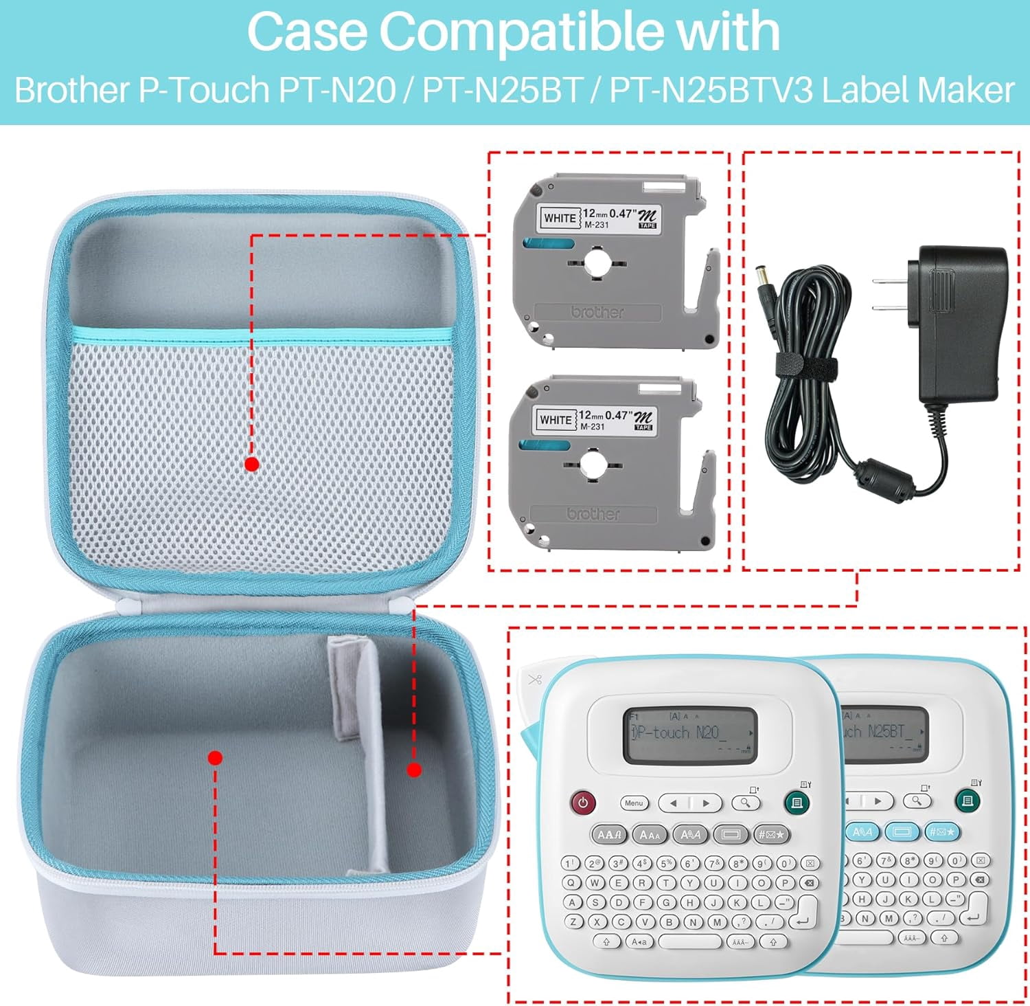 Case Compatible with PT-N20 / PT-N25BT / PT-N25BTV3 Personal Desktop Label Maker Portable - Case Only
