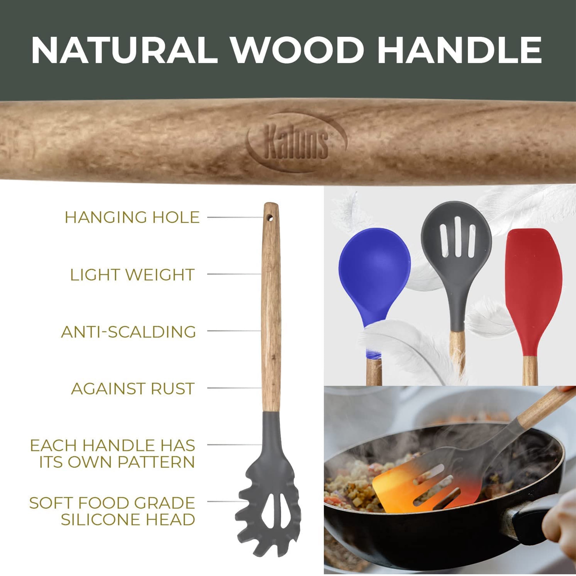 Kaluns 21 Pcs Wood and Silicone Kitchen Utensils Set for Cooking Household Essentials – Premium Cooking Utensil Set, Gray