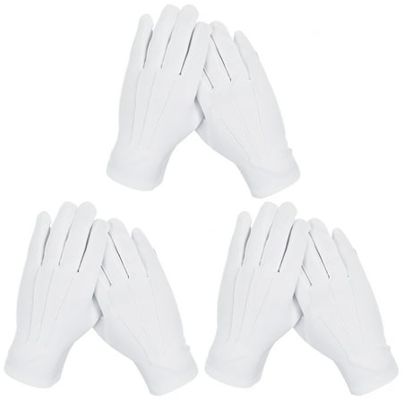 

BUZIFU 3 Pairs Nylon Cotton White Gloves Breathable White Stitched Cotton Gloves Wrist Length White Inspection Gloves with Snap Button for Dining Formal Occasions (23cm*9cm White)