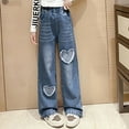 thumbnail image 4 of Toddler Girls Summer Strap Jeans Elastic High Waist Slim Flare Pants Trousers Fashion 2-3 Years, 4 of 5