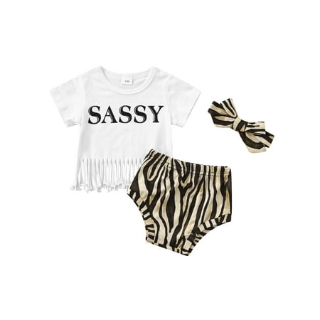 

ZIYIXIN Newborn Baby Girl Clothes Sassy Print Short Sleeve Tassel T-Shirt with Floral Shorts Headband 3PCS Summer Outfits White 6-12 Months