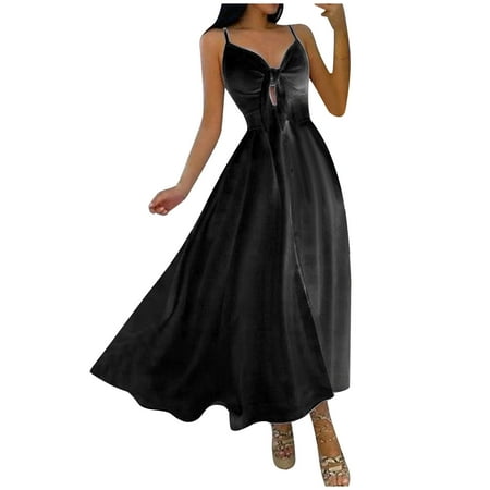 

Maxi Dress for Women Womens Dresses Fashion Women Button Casual Sleeveless Camis Vest V-Neck Ladies Long Dress on Clearance Maternity Dress for Photoshoot Womens Tops Dressy Casual Black S