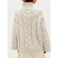 thumbnail image 3 of Czanzd Womens Cable Knit Turtleneck Sweater, Oversized Loose Pullover, Apricot, Size M, 3 of 8
