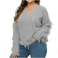 thumbnail image 1 of FAIWAD Pull à Franges pour Femmes Grande Taille, Manches Longues, Col en V, Tricoté Tendance, 1 of 4