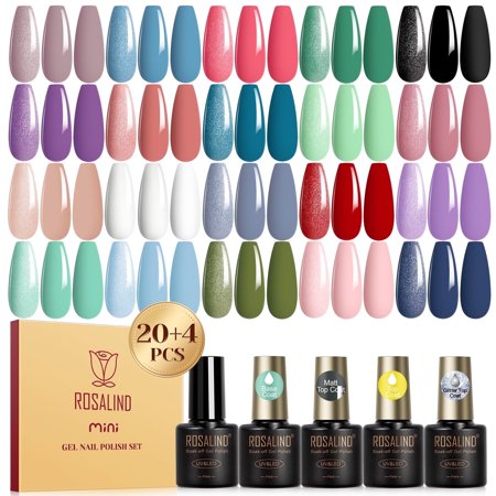 ROSALIND 24PCS Gel Nail Polish Set with Base Glossy and Matte Gel Top Coat