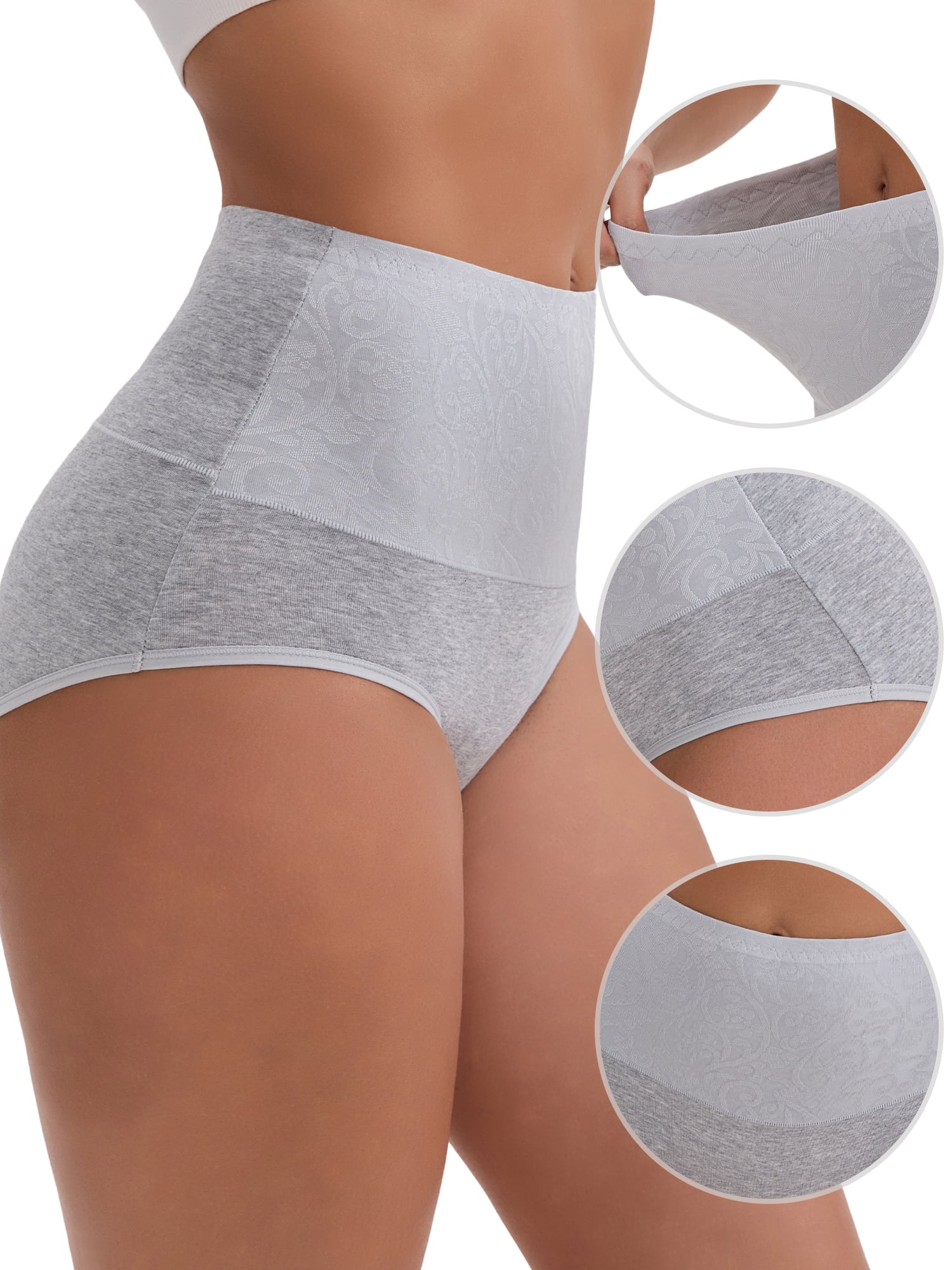 DARING DIVA Women's High-Waisted Underwear 5 Pcs M Gray, Black, Apricot