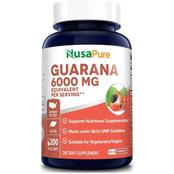 NusaPure Guarana Extract 6000mg: Boost Wellness with 200 Veggie Capsules - Non-GMO & Gluten-Free, Dietary Supplement for Unisex Adult Health & Wellness