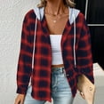 thumbnail image 6 of Flannel Plaid Jackets for Women Hoodie Button Up Shirt Shackets Long Sleeve Fashion Hooded Autumn Outerwear, 6 of 6