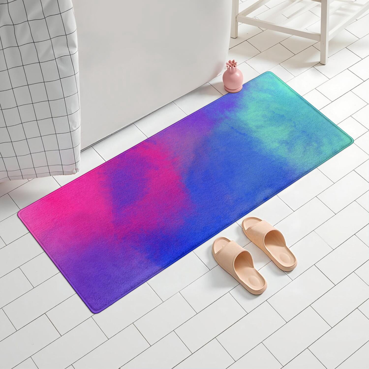 24x60 Inch Ultra Soft Faux Bath Mat Non Slip Absorbent Microfiber Bathroom Rug, Liquid & Marble Print