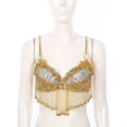 thumbnail image 7 of TiaoBug Women's Belly Dance Costume Sequins Tassels Adjustable Bra Tops Bollywood Dancewear Gold One Size, 7 of 7